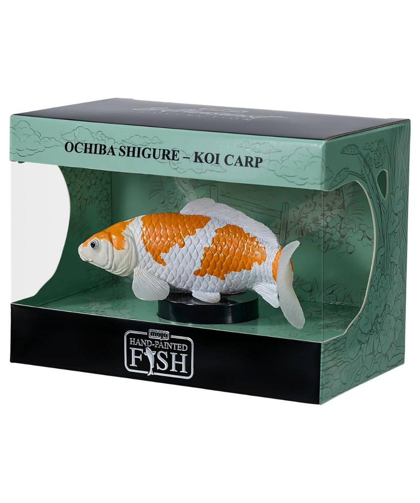 MOJO Ochiba Shigure Koi Carp Figurine, Hand-Painted Japanese Koi Fish, Enthusiast Collection Series 1, Decorative Display Model, Orange and White, Ages 3+