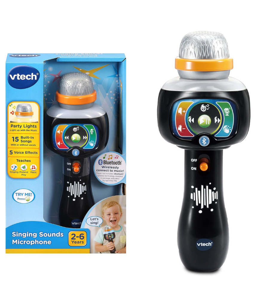 VTech Singing Sounds Microphone Musical Toy with Bluetooth Voice Effects Lights and Built In Songs for Kids Ages 2 to 4 Plus
