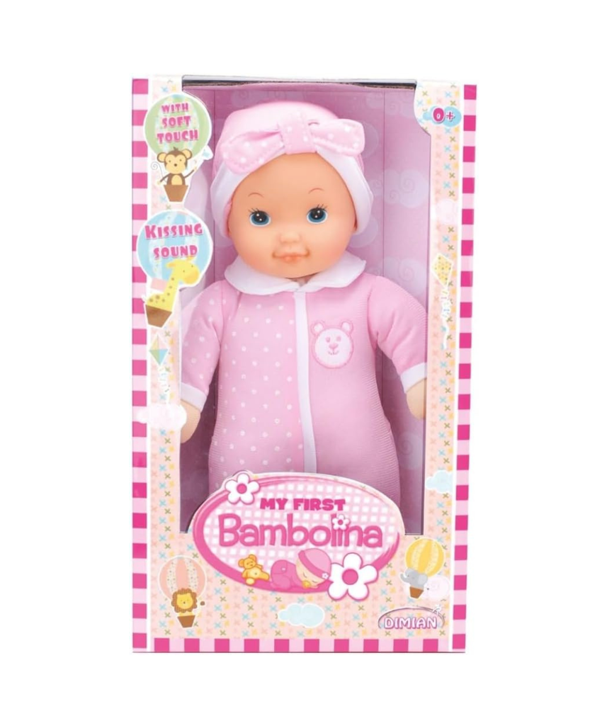 Bambolina Dimian FB373 My First Doll Soft 34 cm Cuddle Doll with Kiss Sound Washable Clothes for Toddlers Ages 2 and Up