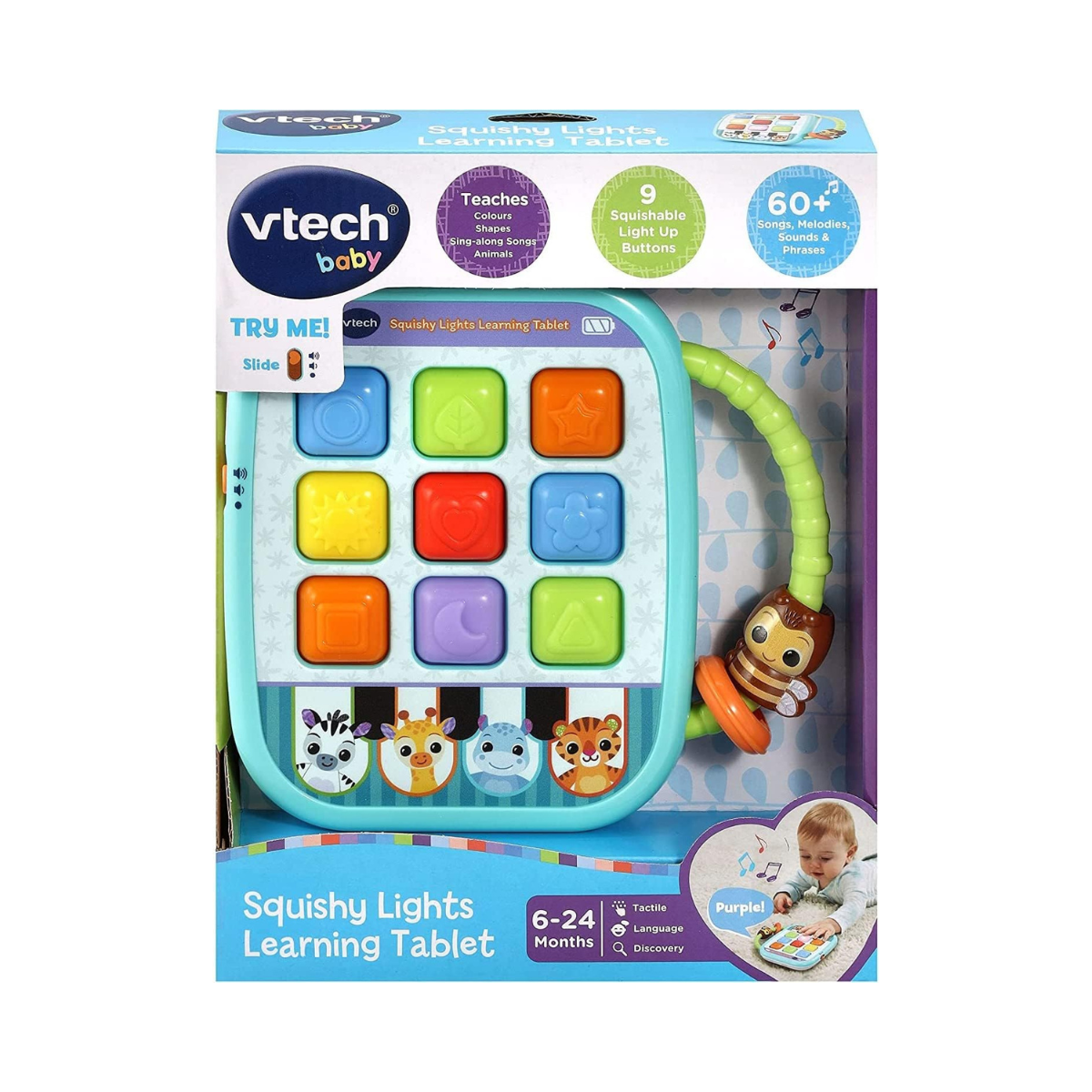 VTech 540403 Squishy Lights Learning Tablet Interactive Sensory Baby Toy with Light Up Silicone Buttons Music Sounds and Songs Educational Learning Tablet for Babies 6 to 24 Months Multicolor