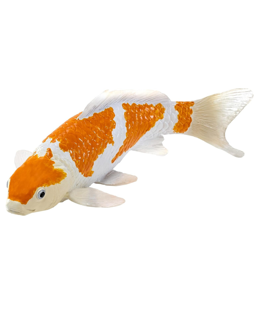MOJO Ochiba Shigure Koi Carp Figurine, Hand-Painted Japanese Koi Fish, Enthusiast Collection Series 1, Decorative Display Model, Orange and White, Ages 3+