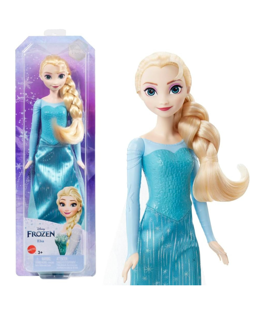 Mattel Disney Frozen Elsa Fashion Doll, Posable Doll with Signature Outfit, Removable Skirt and Shoes, Brushable Hair, Ages 3+