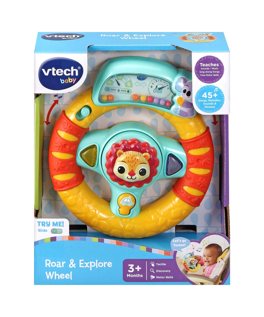 VTech Baby Roar and Explore Wheel Interactive Steering Wheel Toy with Lights Sounds Songs for Pushchairs and Car Seats 3 Months+