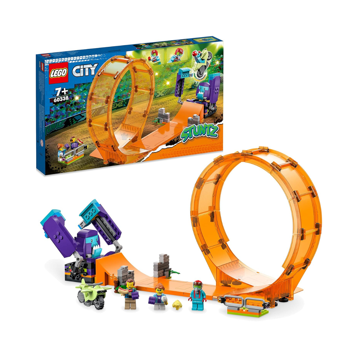 مجموعة بناء ليجو سيتي سماشينج شيمبانزي ستانت لوب 60338، 226 قطعة مع دراجة بهلوانية تعمل بعجلة الموازنة و3 شخصيات صغيرة، لعبة حركة للأطفال من سن 7 سنوات فما فوق