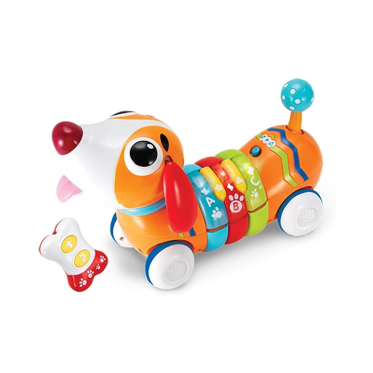 WinFun Activity Remote Control Puppy Toy, Interactive Walking Dog with Sounds, Lights, Letters and Shapes Learning Toy for Toddlers 3+ Months