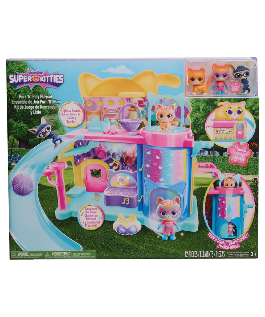 Just Play Disney Junior SuperKitties Purr N Play Playset, Lights and Sounds, 51 cm Playset, 10 Pieces, Kids 3+
