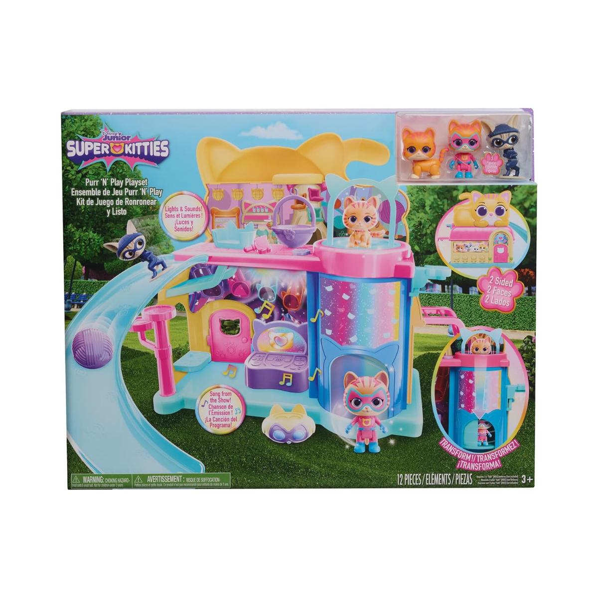 Just Play Disney Junior SuperKitties Purr N Play Playset, Lights and Sounds, 51 cm Playset, 10 Pieces, Kids 3+