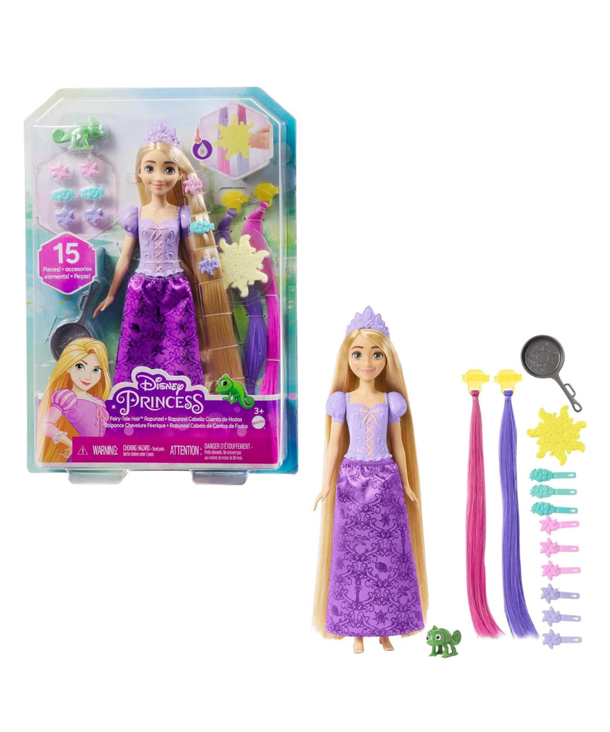 Mattel Disney Princess Toys, Doll Color Change Extensions and Hair Styling Pieces, Inspired by the Disney Movie, HLW18 Rapunzel With Hair Accessories