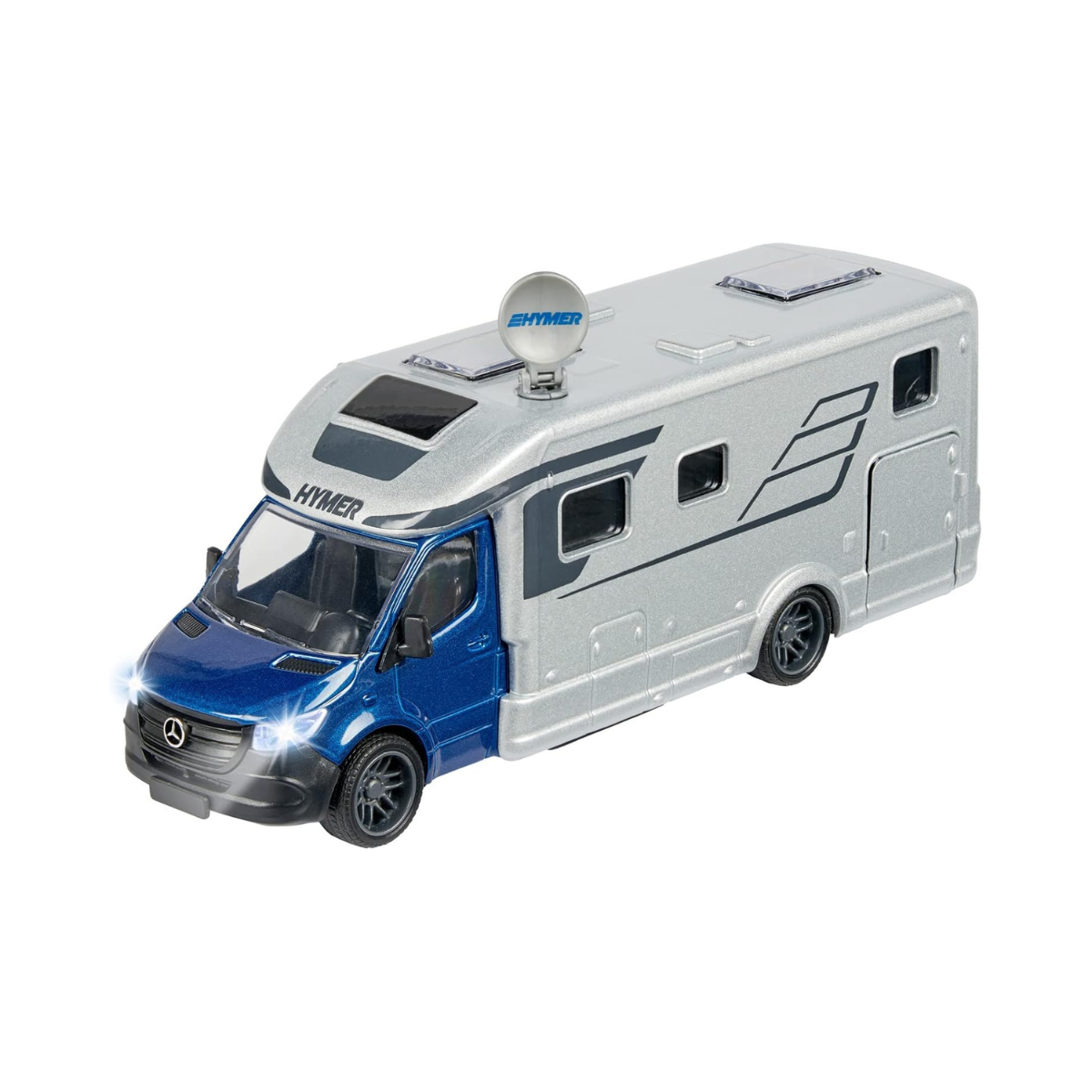Majorette Grand Series – Hymer B-Class 780T Camper Die-Cast Vehicle with Lights, Sound Effects, Fold-Out Satellite Dish, Metal Cabin & Camper, One Size