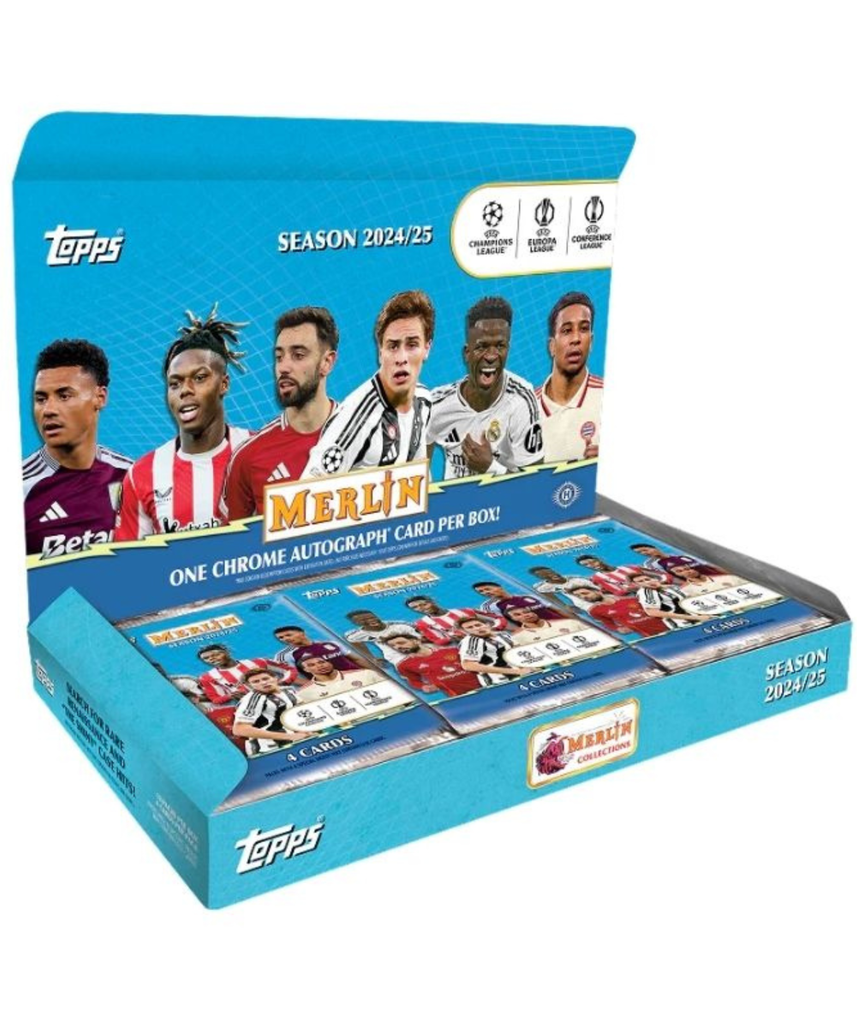 2024-25 Topps Chrome Merlin UEFA Club Competitions Soccer Hobby Box, Official UEFA Trading Cards with 1 Autograph Card, Exclusive Atomic Refractor Parallels, 6+ Years