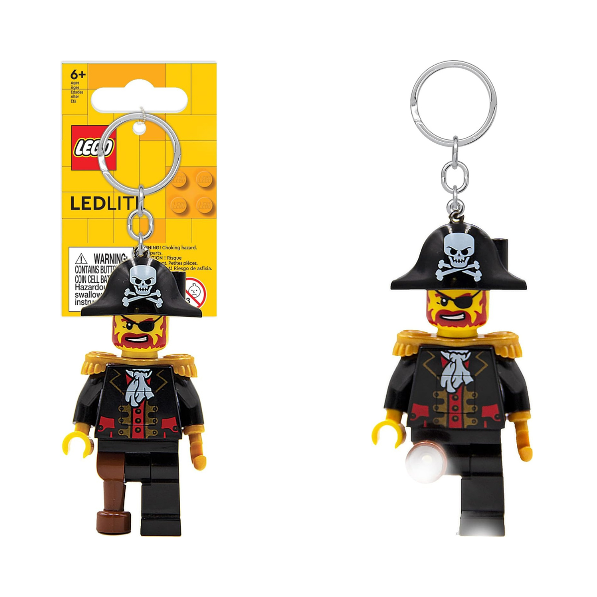 LEGO Iconic Captain Brickbeard Lighted Keyring, Gifts for Kids, Figure Height 76mm (KE23H) 2 x CR2025 Batteries Included