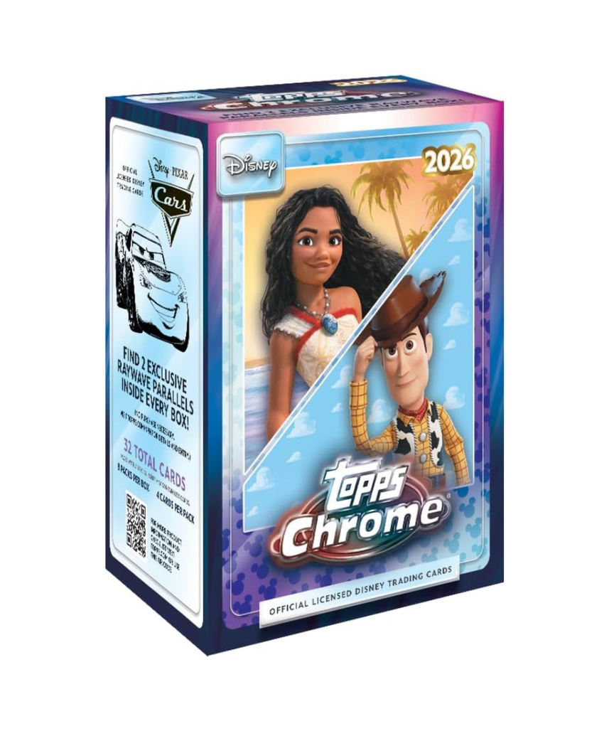 Topps 2026 Chrome Disney Value Box Trading Cards, 8 Packs per Box, 4 Cards per Pack, Includes 2 Exclusive Raywave Parallels, Official Licensed Collectible, 18M+