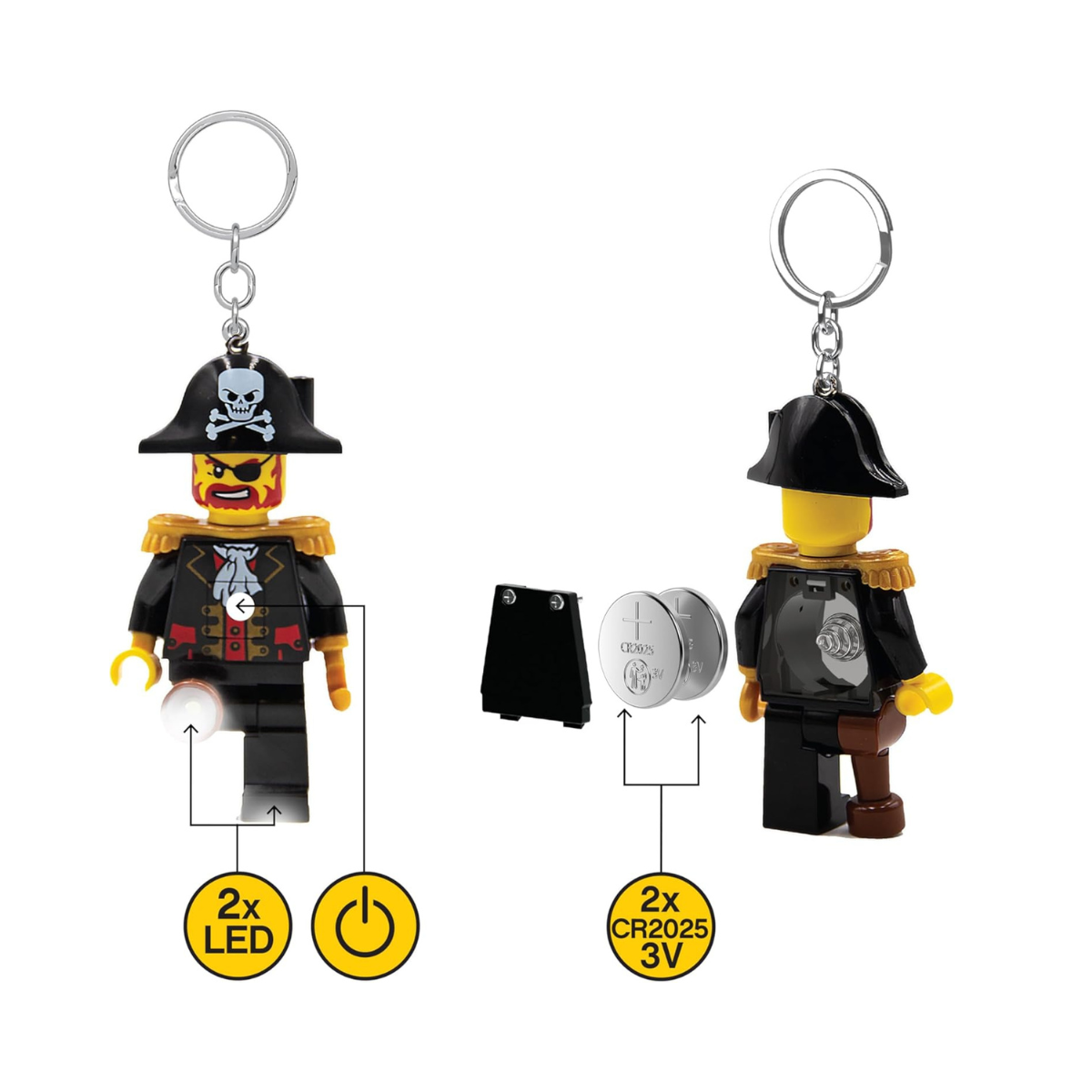 LEGO Iconic Captain Brickbeard Lighted Keyring, Gifts for Kids, Figure Height 76mm (KE23H) 2 x CR2025 Batteries Included