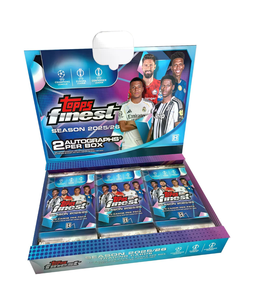 Topps Finest UEFA Club Competitions 2025/26 Soccer Hobby Box, 6 Packs with 10 Cards per Pack, Average 2 Autograph Cards per Box, Official UEFA Collectible Trading Cards, 6+ Years