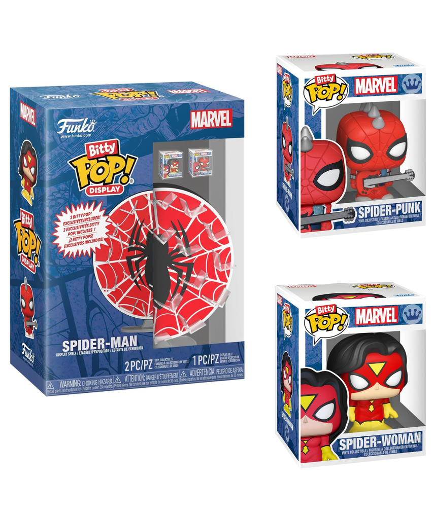 Funko Pop! Bitty Display: Spider-Man Web - Spider-Punk & Spider-Woman Exclusive Included - Display Total of 18 Bitty Characters