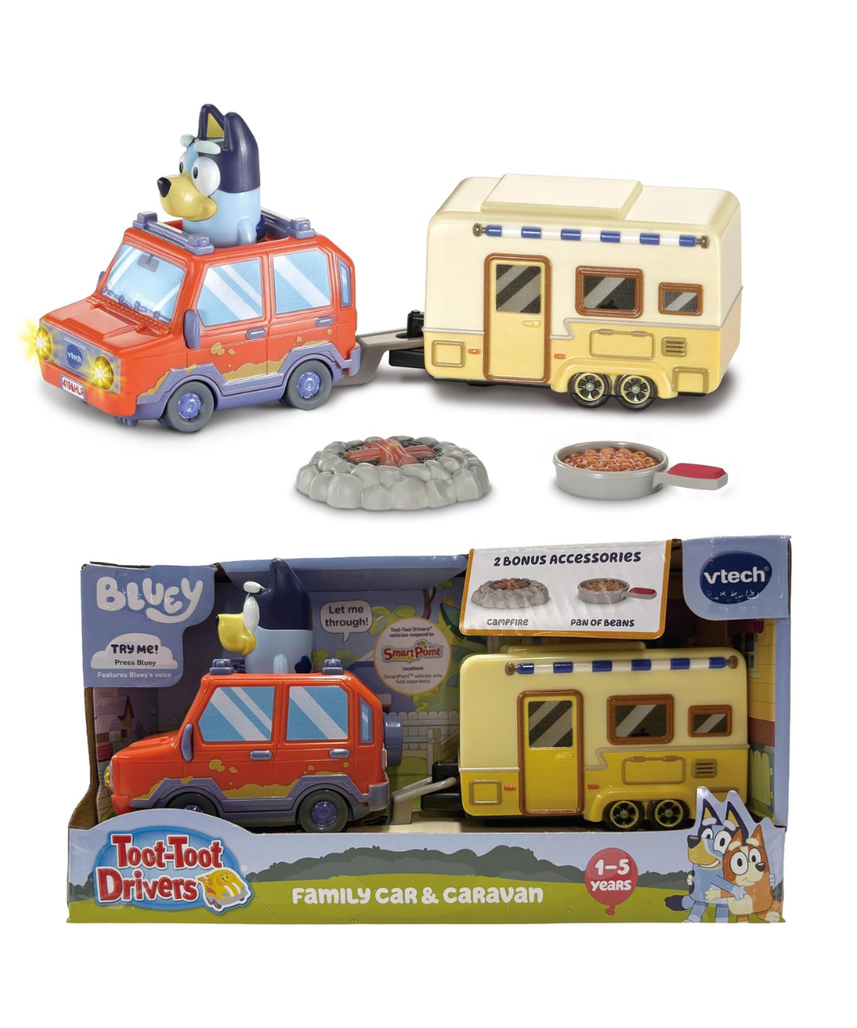VTech Toot-Toot Drivers Bluey: Bluey Family Car & Caravan, English