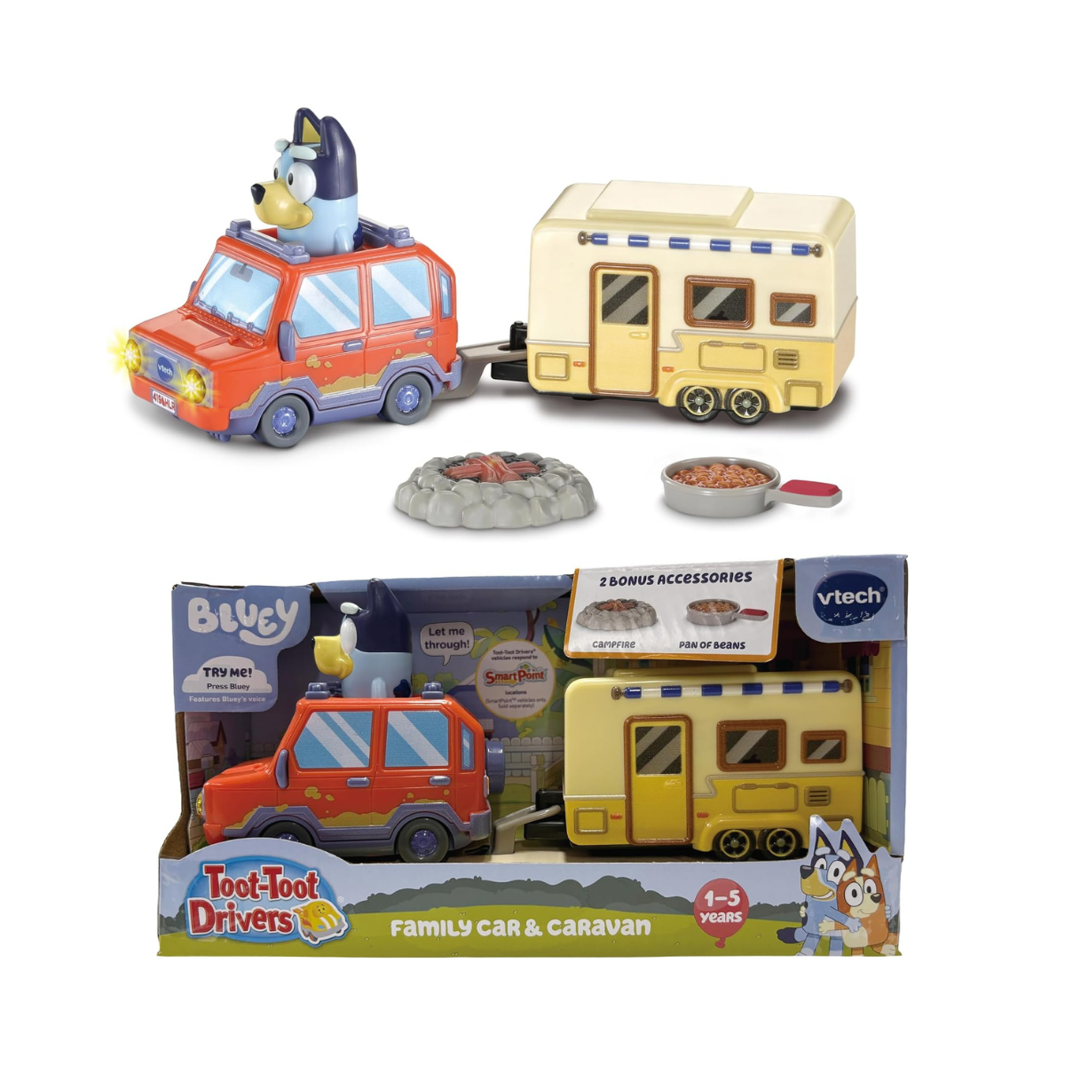 VTech Toot-Toot Drivers Bluey: Bluey Family Car & Caravan, English