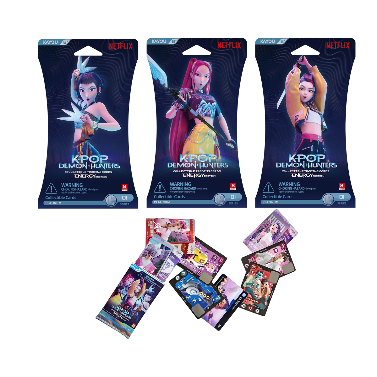 K-Pop Demon Hunters Kayou Collectible Cards Energy Edition 001 Series 1-A, Official Trading Card Pack with 8 Collectible Cards, Ages 3+