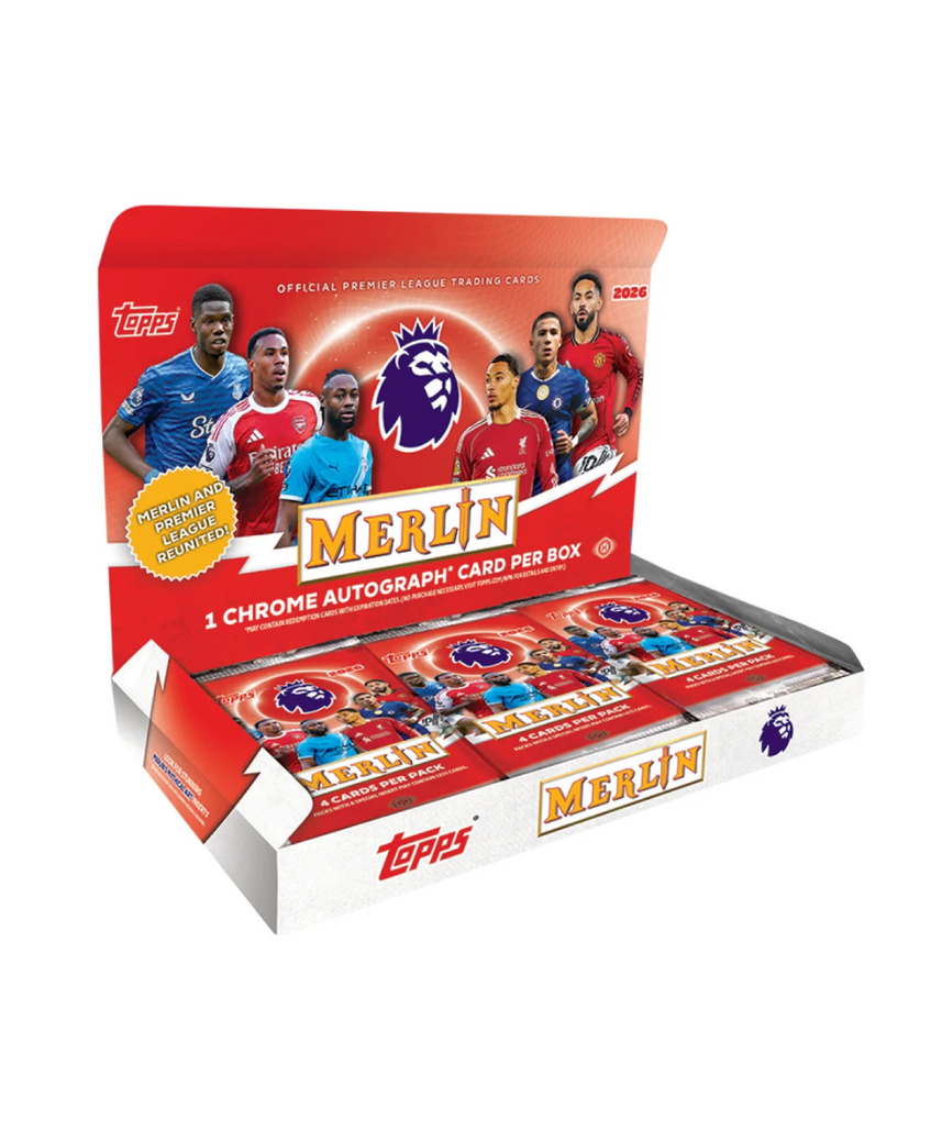 Topps Merlin Premier League 2026 Soccer Trading Cards, Official Premier League Collectible Card Box with Chrome Finish, Rookie & Veteran Players, 6+ Years