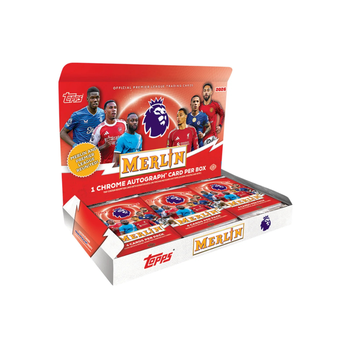 Topps Merlin Premier League 2026 Soccer Trading Cards, Official Premier League Collectible Card Box with Chrome Finish, Rookie & Veteran Players, 6+ Years