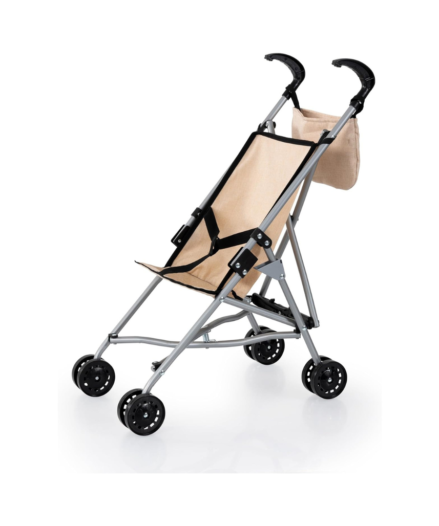 BAYER DOLLS BUGGY SET WITH BAG 46CM | Foldable, built-in safety belt, double wheels for easy pushing, made of metal