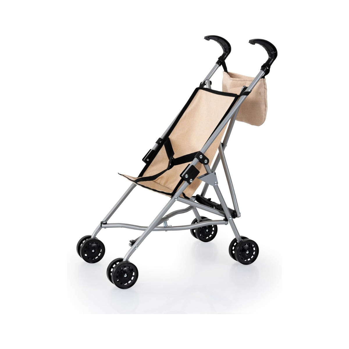 BAYER DOLLS BUGGY SET WITH BAG 46CM | Foldable, built-in safety belt, double wheels for easy pushing, made of metal