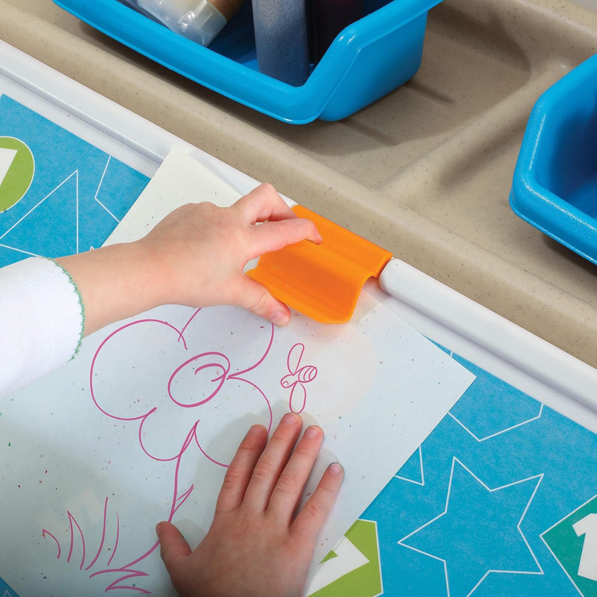 Step2 2-in-1 Toy Box with Art Lid, Kids Storage Chest with Portable Drawing Board, Tan, 4.5 Cubic Feet Storage