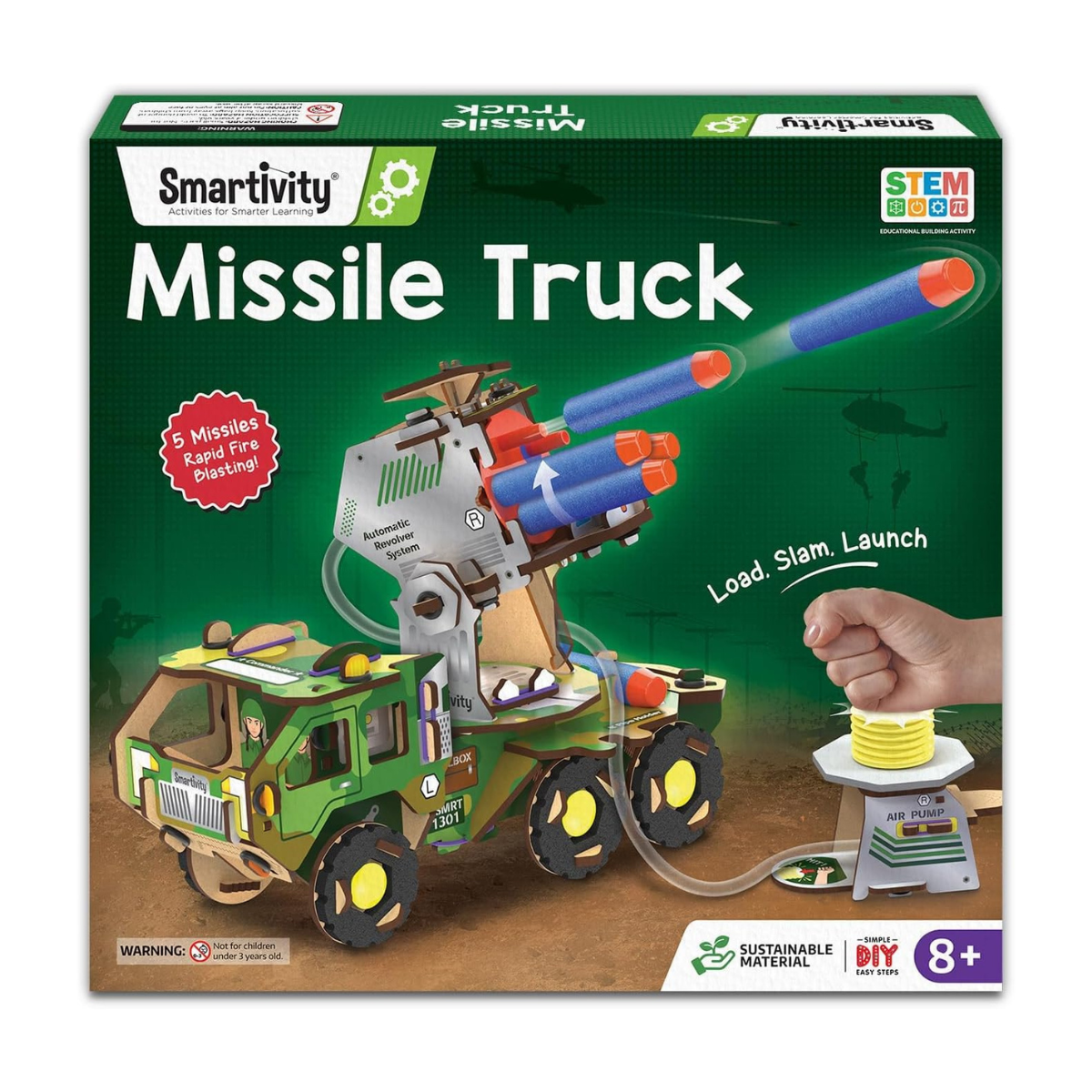 Smartivity DIY Missile Truck for Kids | Build Your Own Military Vehicle with Air-Powered 360° Rotating Launcher & 5 Foam Missiles | STEM Engineering Toy | Birthday Gift Boys & Girls 8 9 10 11 12 13 14
