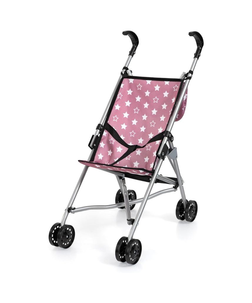BAYER DOLLS BUGGY SET WITH BAG 46CM | Foldable, metal, dusky pink with stars