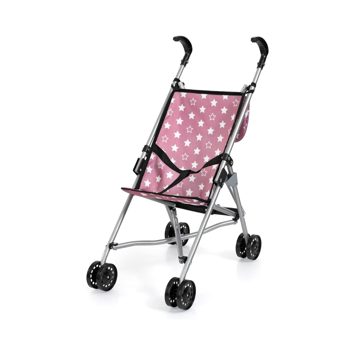 BAYER DOLLS BUGGY SET WITH BAG 46CM | Foldable, metal, dusky pink with stars