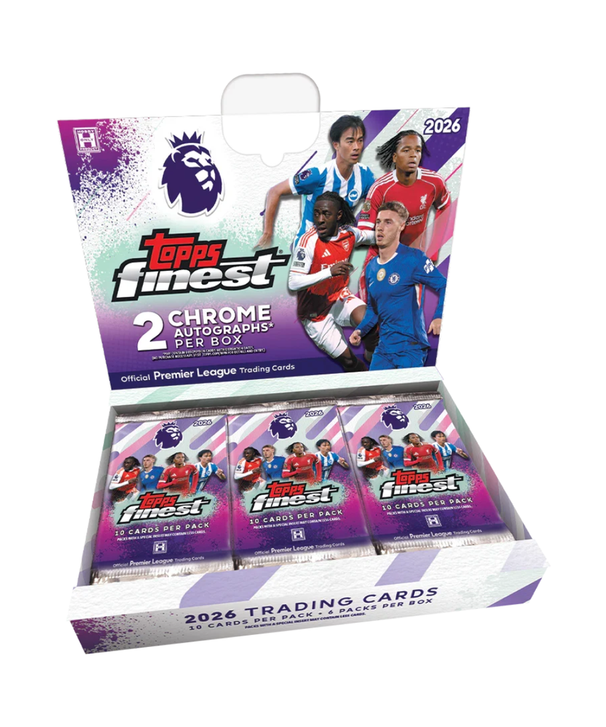 Topps Finest Premier League 2026 Soccer Hobby Box, 6 Packs with 10 Cards per Pack, 2 Chrome Autograph Cards per Box, Official Premier League Trading Cards, 6+ Years