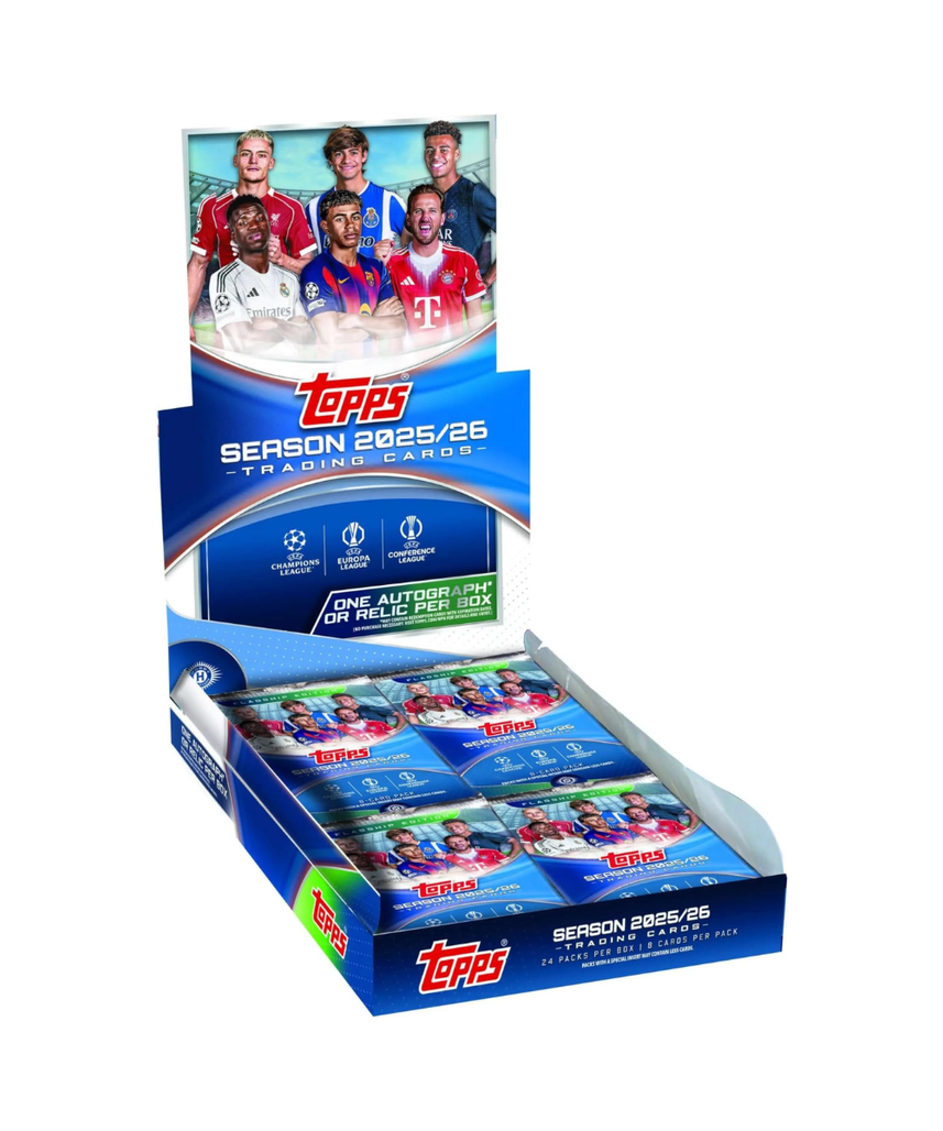 2025-26 Topps UEFA Club Competitions Trading Card Hobby Box, 24 Packs with 8 Cards per Pack, Guaranteed Hit Card, Exclusive Flowfractor &amp; Raindrop Parallels, Official UEFA Collectible, 6+ Years