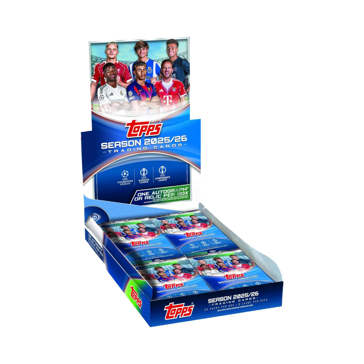 2025-26 Topps UEFA Club Competitions Trading Card Hobby Box, 24 Packs with 8 Cards per Pack, Guaranteed Hit Card, Exclusive Flowfractor &amp; Raindrop Parallels, Official UEFA Collectible, 6+ Years