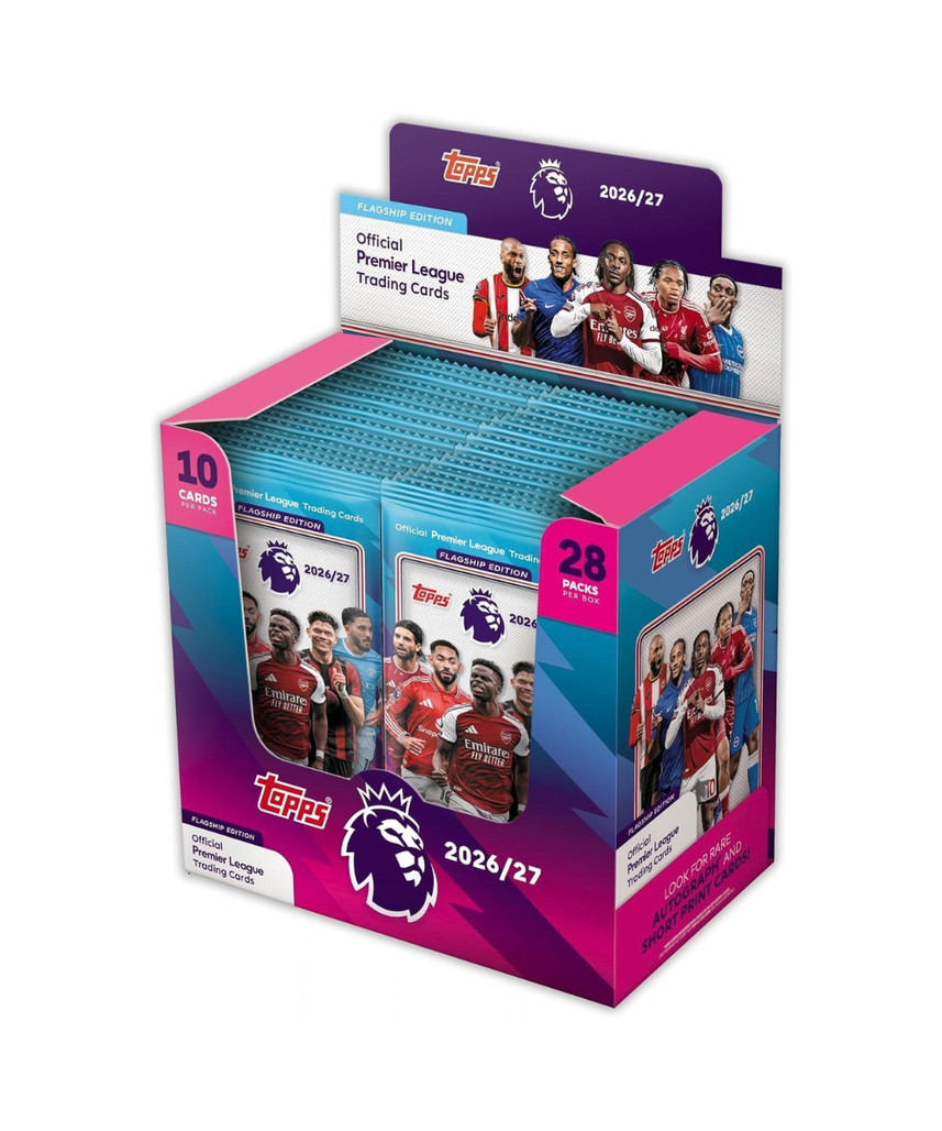 Topps Premier League 2026/27 Trading Cards Full Box, 28 Packs with 10 Cards per Pack, 280 Football Trading Cards, Premier League Stars and Rookies, Inserts, Parallels and Autograph Chase Cards, 6+ Years