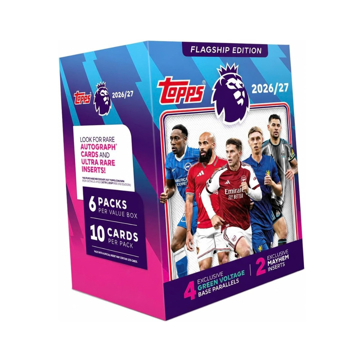 Topps Premier League Trading Cards 2026/27 Value Box, 60 Cards with 4 Green Voltage Parallels and 2 Exclusive Mayhem Inserts, Football Trading Card Collection, Officially Licensed Premier League Merchandise, 6+ Years