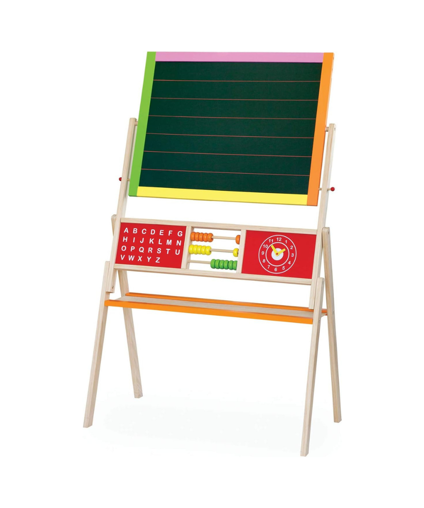 VIGA Wooden Educational 2-in-1 Standing Easel with Abacus, Double-Sided Floor Easel for Drawing, Writing, Alphabet and Math Learning, Wooden Learning Toy for Kids, Ages 3+