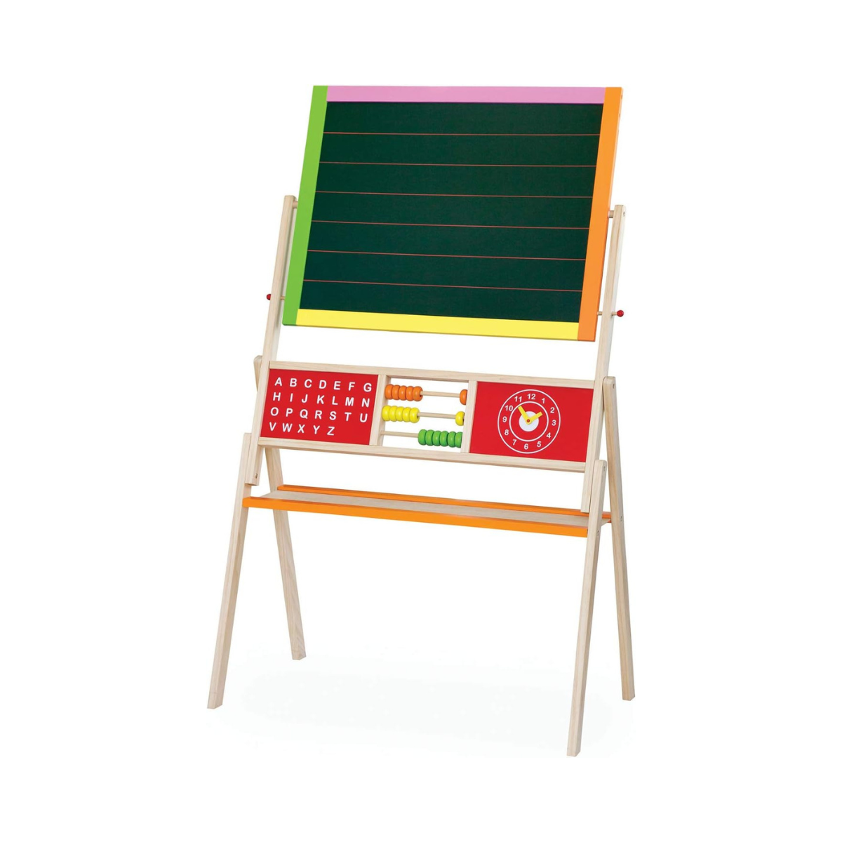 VIGA Wooden Educational 2-in-1 Standing Easel with Abacus, Double-Sided Floor Easel for Drawing, Writing, Alphabet and Math Learning, Wooden Learning Toy for Kids, Ages 3+