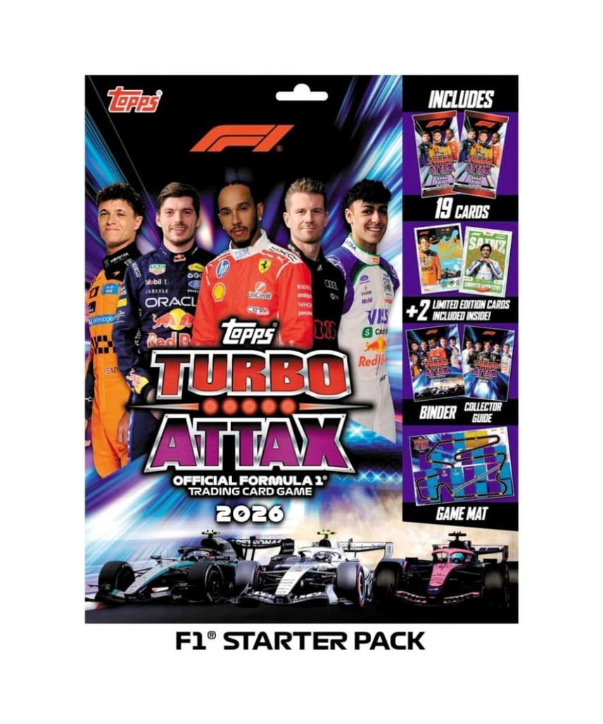 Topps F1 Turbo Attax 2026 Trading Card Collection Starter Pack, 19 Cards, 2 Limited Edition Cards, Binder, Collector Guide and Game Mat, 6+ Years
