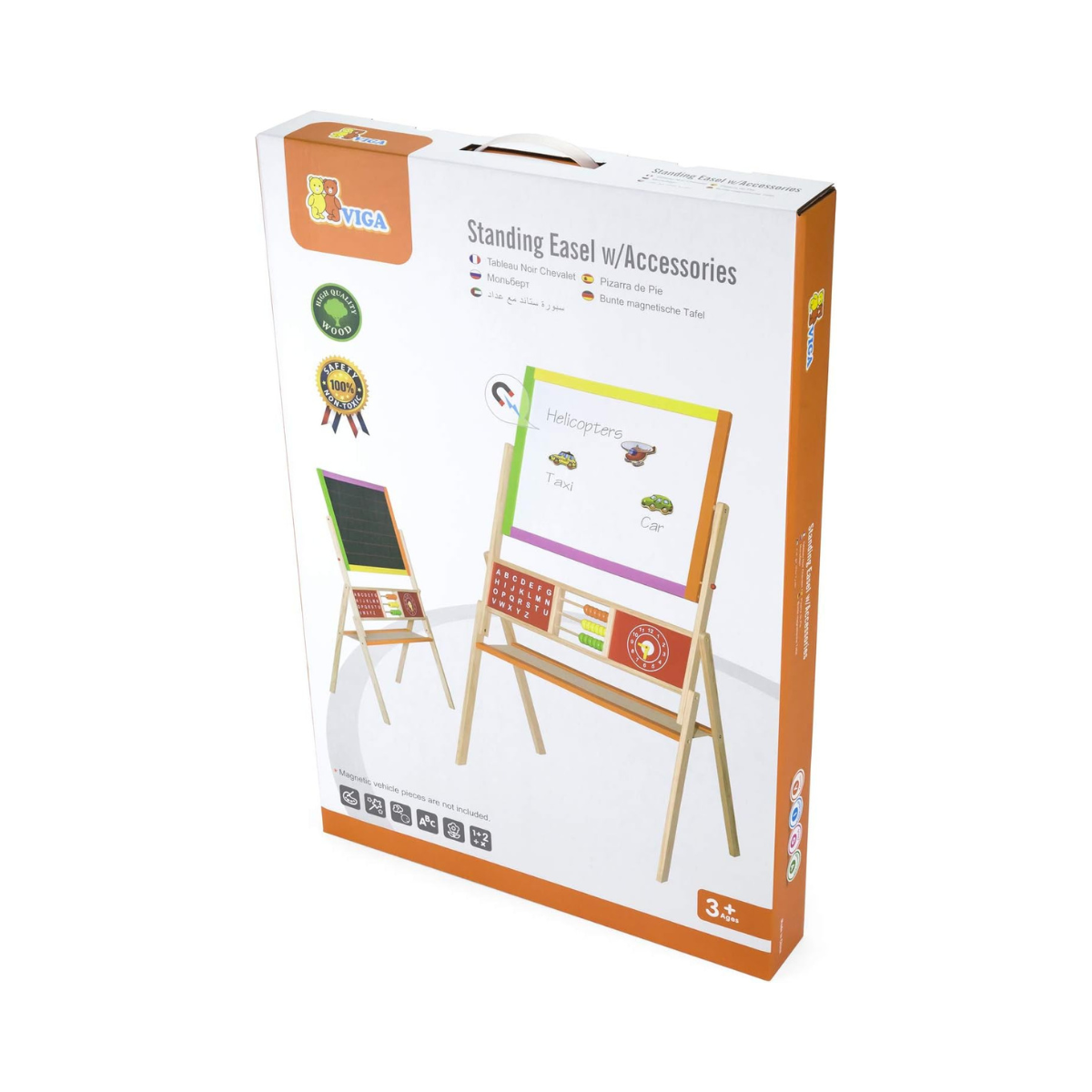 VIGA Wooden Educational 2-in-1 Standing Easel with Abacus, Double-Sided Floor Easel for Drawing, Writing, Alphabet and Math Learning, Wooden Learning Toy for Kids, Ages 3+
