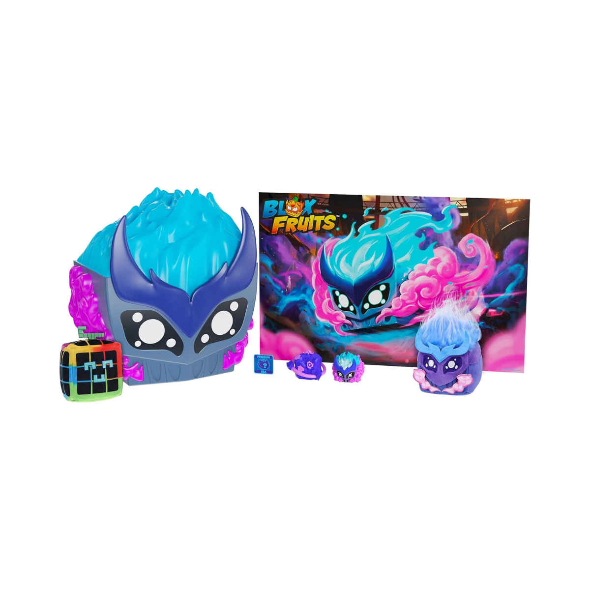 Blox Fruits Gas Collector Bundle, Gas Fruit Storage Case with 2 Minifigures, 2 Soft 4-Inch Plush Characters, Collector Poster and Premium DLC Code, Official Blox Fruits Merchandise, 6+ Years
