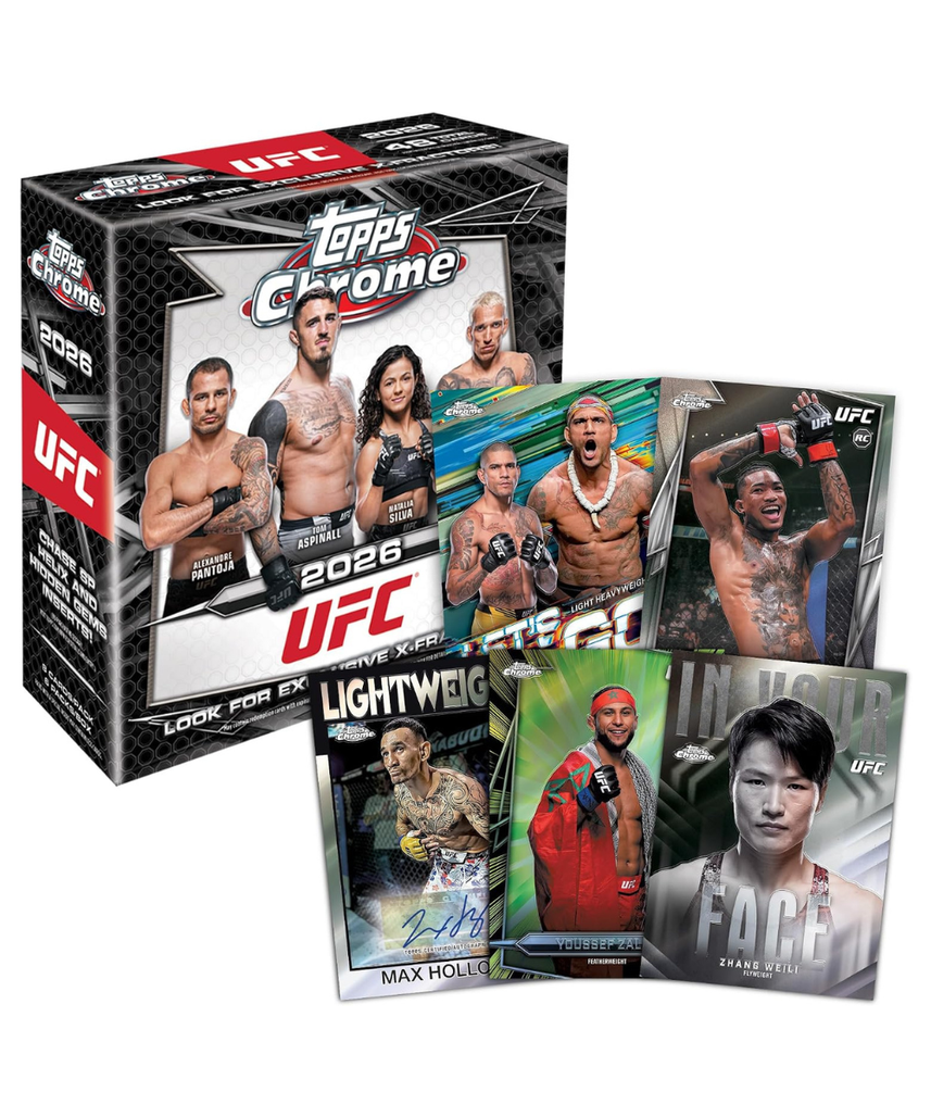 Topps Chrome UFC 2026 Factory Sealed Mega Box Trading Cards, Premium Collectible UFC Card Set with Refractors & Inserts, Ages 6+