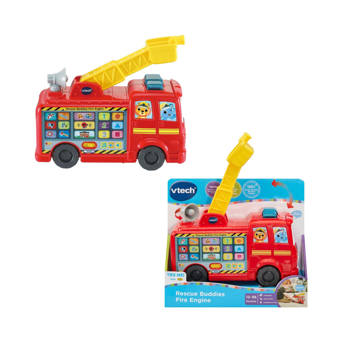 VTech Rescue Buddies Fire Engine, Songs & Learning Discovery Station, Easy-Touch Buttons, Ages 12–36 Months