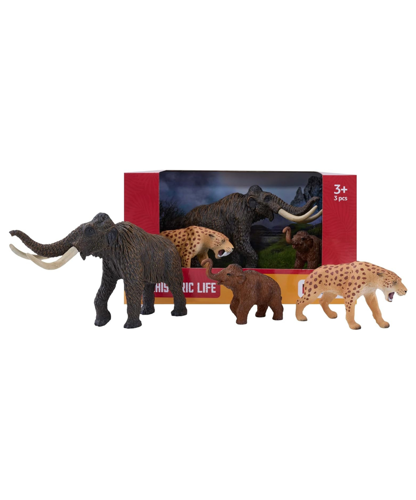 MOJO Prehistoric Mammals Box Set Hand-Painted Realistic Wholly Mammoth Calf and Sabre Tooth Tiger Figurines Educational Collectable Toy for Kids and Collectors Ages 3 and Up