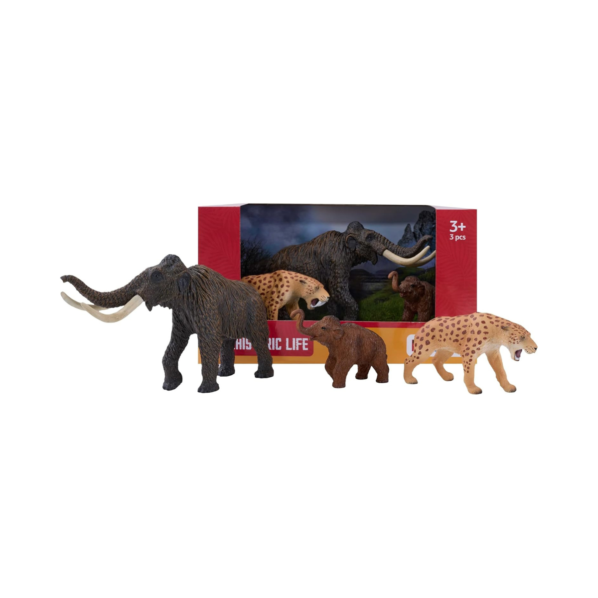 MOJO Prehistoric Mammals Box Set Hand-Painted Realistic Wholly Mammoth Calf and Sabre Tooth Tiger Figurines Educational Collectable Toy for Kids and Collectors Ages 3 and Up