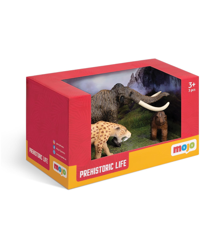 MOJO Prehistoric Mammals Box Set Hand-Painted Realistic Wholly Mammoth Calf and Sabre Tooth Tiger Figurines Educational Collectable Toy for Kids and Collectors Ages 3 and Up