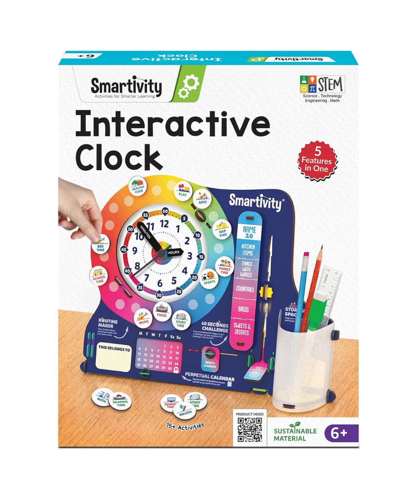 Smartivity DIY Interactive Clock with Stationary Organiser for Kids Ages 6-12 | Features an Infinity Calendar | Birthday Gift for Boys & Girls | Educational Toy