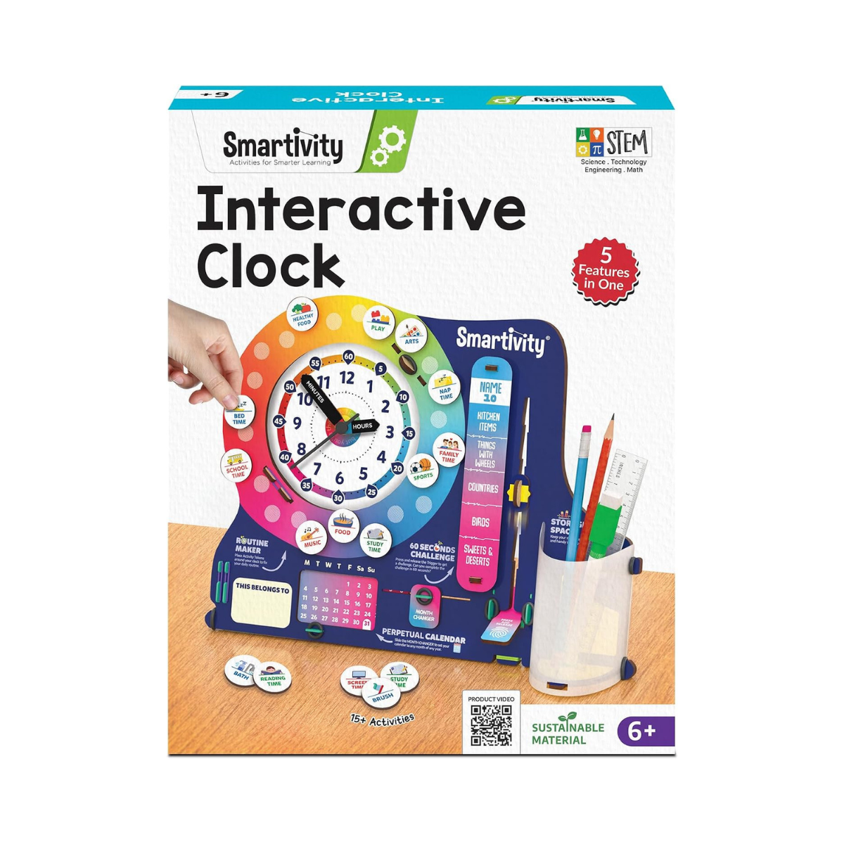 Smartivity DIY Interactive Clock with Stationary Organiser for Kids Ages 6-12 | Features an Infinity Calendar | Birthday Gift for Boys & Girls | Educational Toy