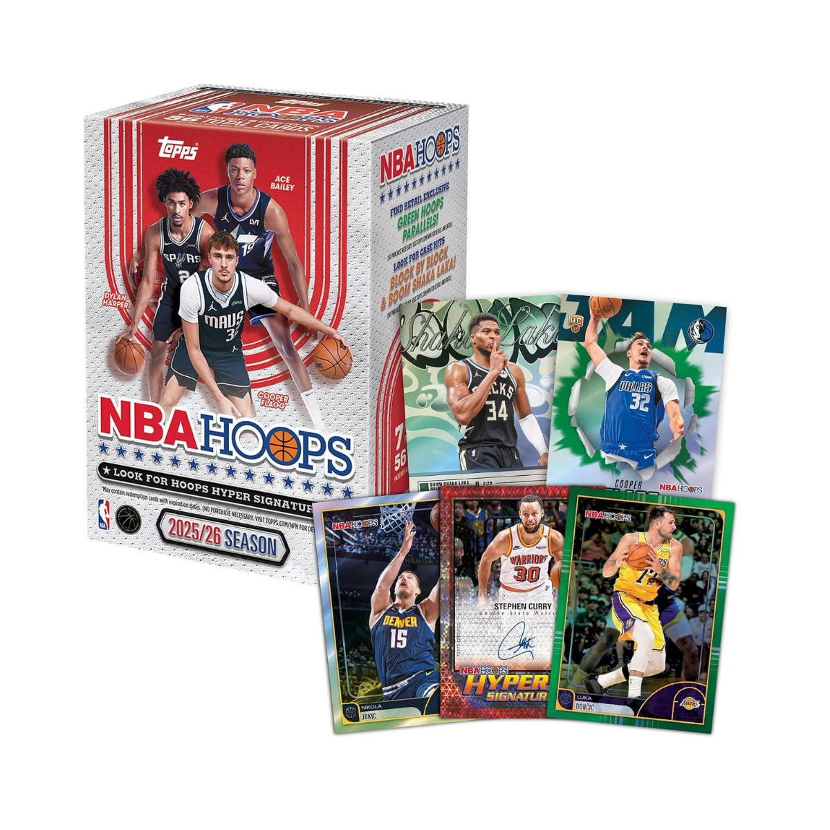 Topps Hoops Basketball 2025–26 Factory Sealed Value Box Trading Cards, NBA Collectible Card Set with Exclusive Green Parallels, Ages 6+