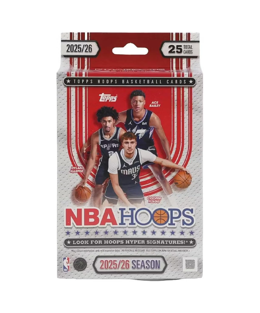 Topps Hoops Basketball 2025–26 Factory Sealed Hanger Box Trading Cards, 25 Cards with Exclusive Orange Hoops Parallels, Ages 6+