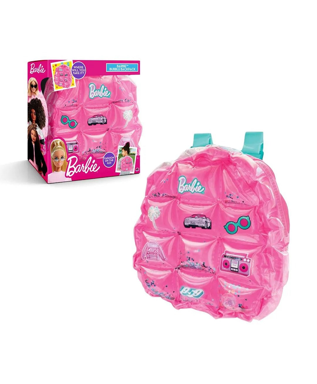 Sinco Creations Barbie Bubble Backpack, Inflatable PVC Mini Backpack with Adjustable Straps, Durable, Stylish & Fun Bag for Kids Ages 3Y+